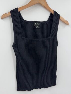 BCBGMaxazria Silk Ribbed Square Neck Tank Top | Black | Small